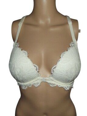 Victoria's Secret PINK Bra 36D Beige Lace Date Racerback Push-Up front closure